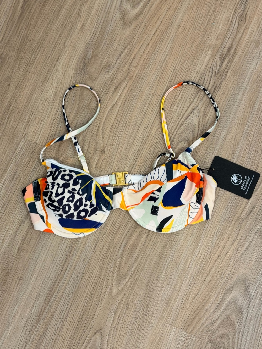 Escape to Paradise Underwire Bikini Top in Navy, Orange & Cream